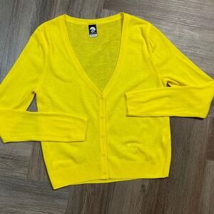 FERRINO Cardigan Sweater Womens Medium Yellow Preppy Korea Classic Made In Italy
